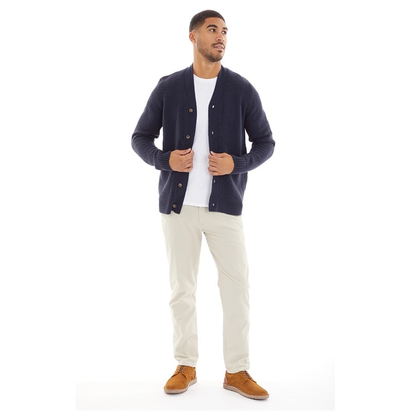 Ben Sherman Mens Bicolour Textured Cardigan Dark Navy - Image 4
