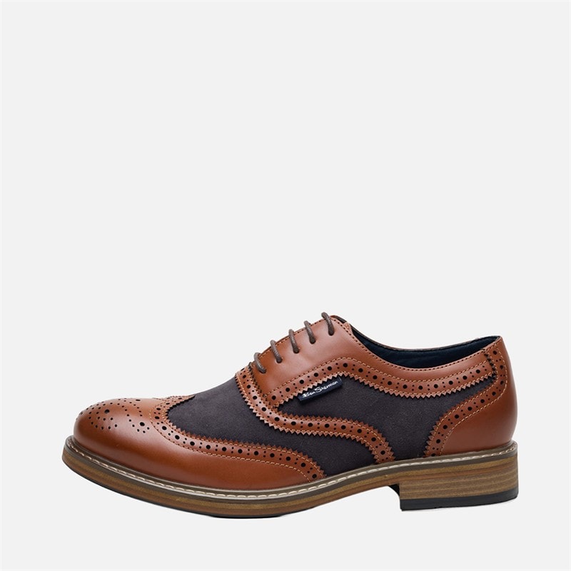 Ben Sherman Mens Terrence Oxford Brogue Shoes Tan Burnish/Navy