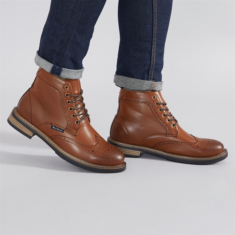 Ben Sherman Mens Templeton Brogue Boots Tan Burnish