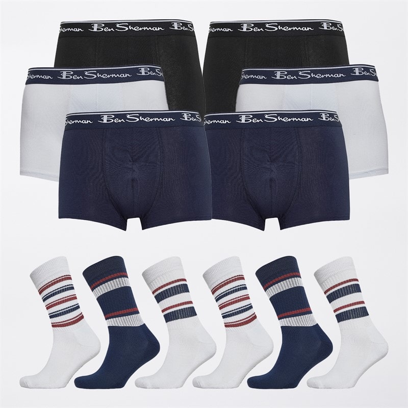 Ben Sherman Mens Six Pack Boxers And Six Pack Socks Gift Set White/Black/Navy - Image 1