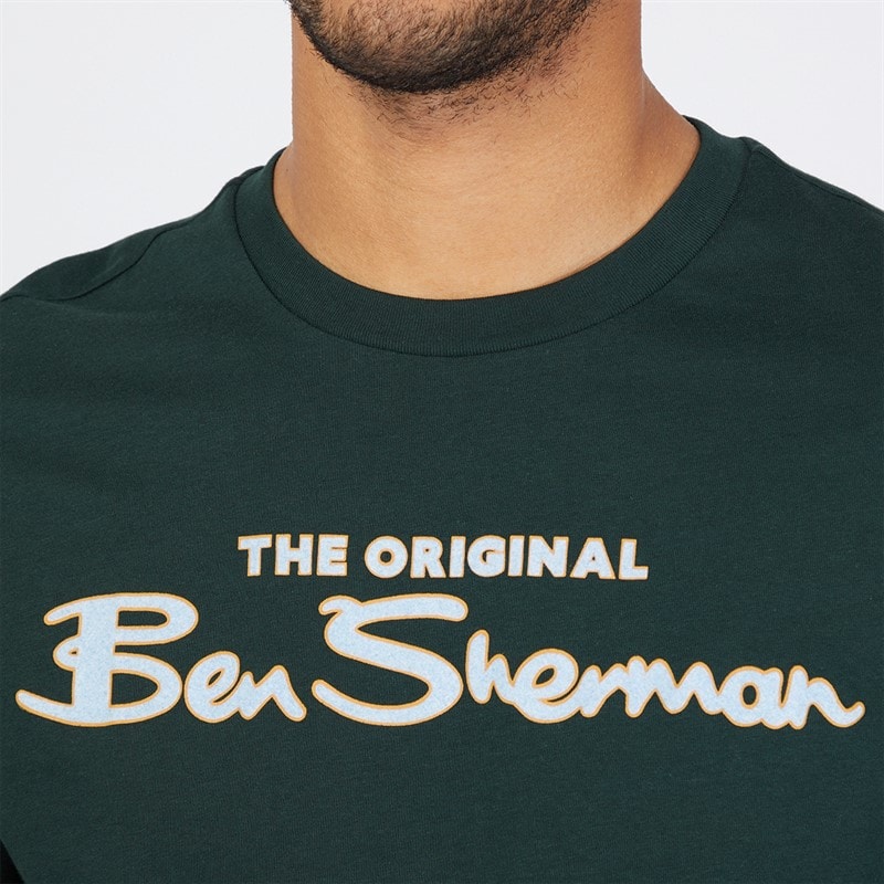 Ben Sherman Mens Three Pack T-Shirts Dark Navy/Dark Green/White - Image 3