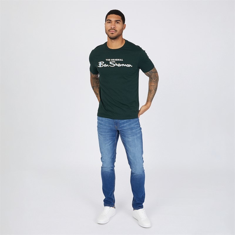 Ben Sherman Mens Three Pack T-Shirts Dark Navy/Dark Green/White - Image 4