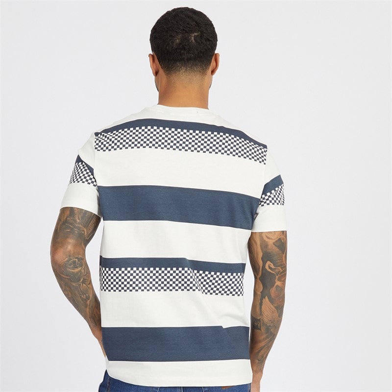 Ben Sherman Mens Chequerboard Stripe T-Shirt Snow White - Image 2