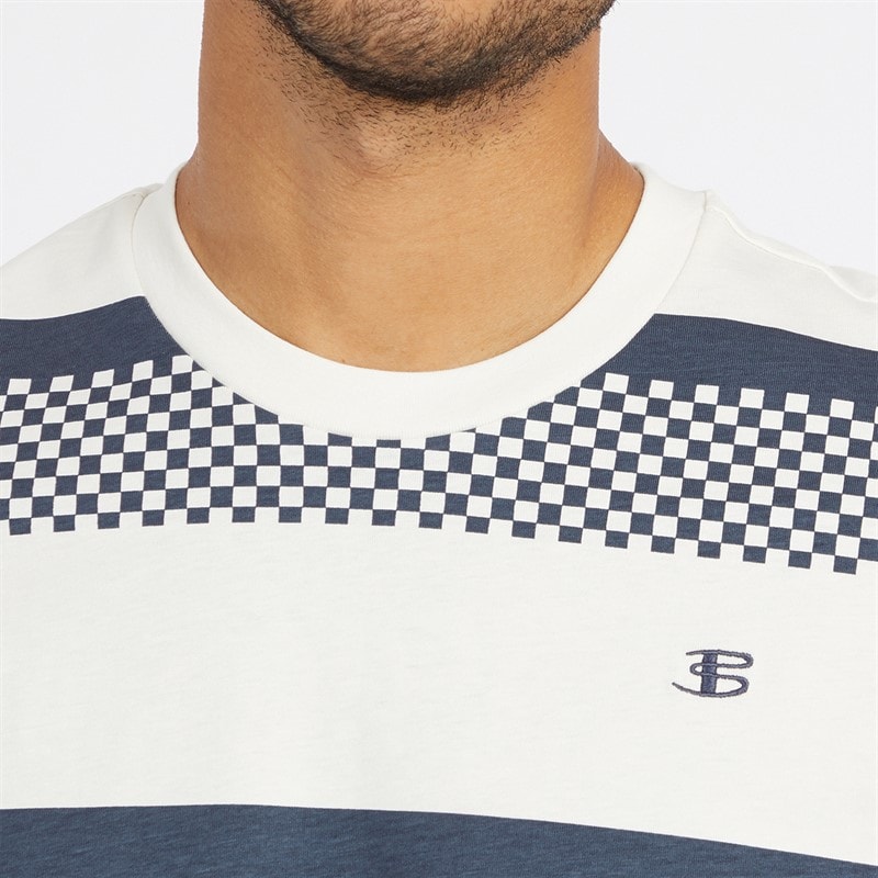 Ben Sherman Mens Chequerboard Stripe T-Shirt Snow White - Image 3
