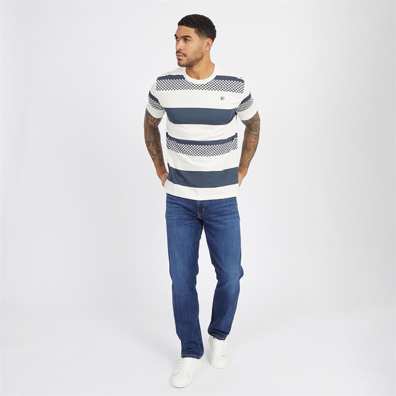 Ben Sherman Mens Chequerboard Stripe T-Shirt Snow White - Image 4
