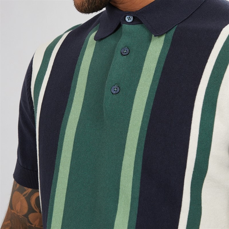 Ben Sherman Mens Vertical Stripe Polo Shirt Dark Navy - Image 3