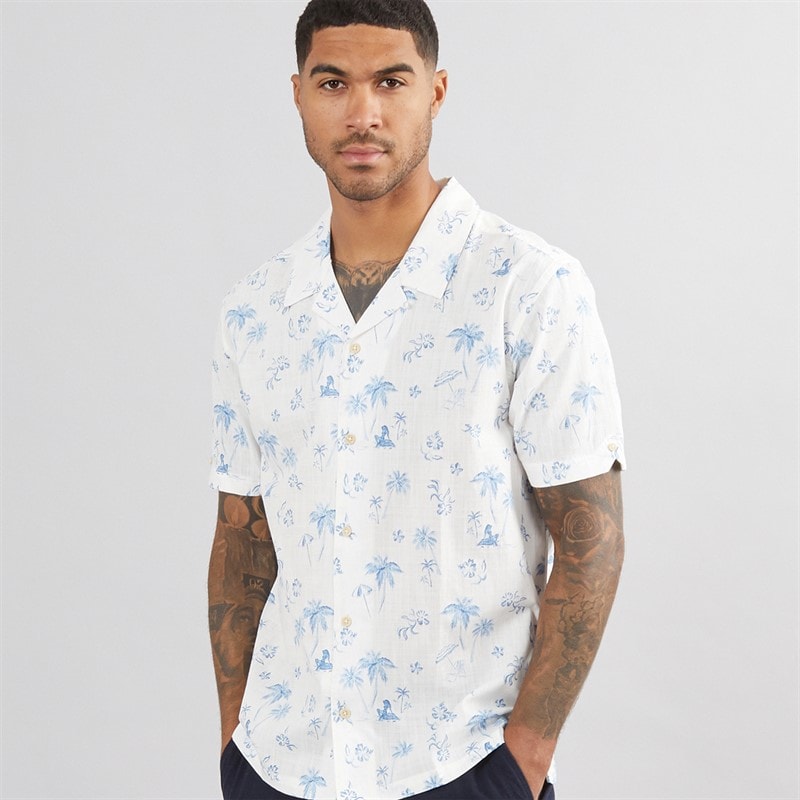 Ben Sherman Mens Short Sleeve Resort Print Shirt Ivory