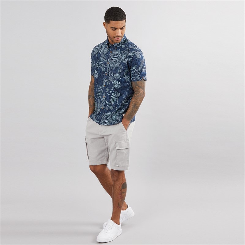 Ben Sherman Mens Short Sleeve Abstract Leaf Print Shirt Blue Denim - Image 3