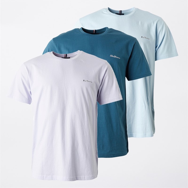 Ben Sherman Mens Otto Three Pack T-Shirts Lilac/Teal/Skyway - Image 1