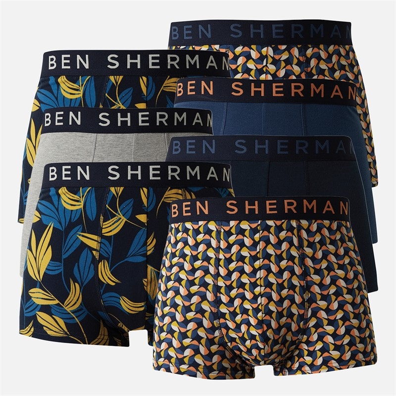 Ben Sherman Mens Alberto Seven Pack Boxer Trunks Multi - Image 1