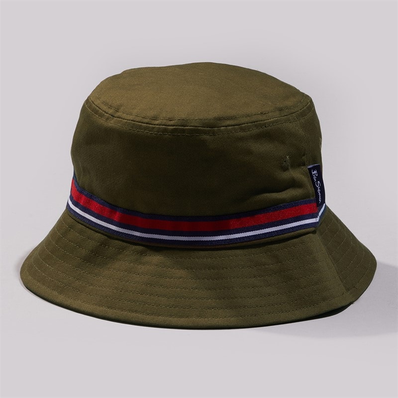 Ben Sherman Mens Mod Stripe Water Resistant Bucket Hat Moss