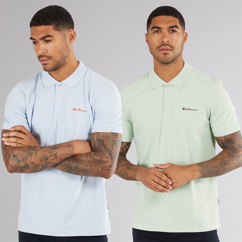 Ben Sherman Mens Two Pack Polo Shirts Mint/Pale Blue - Image 1
