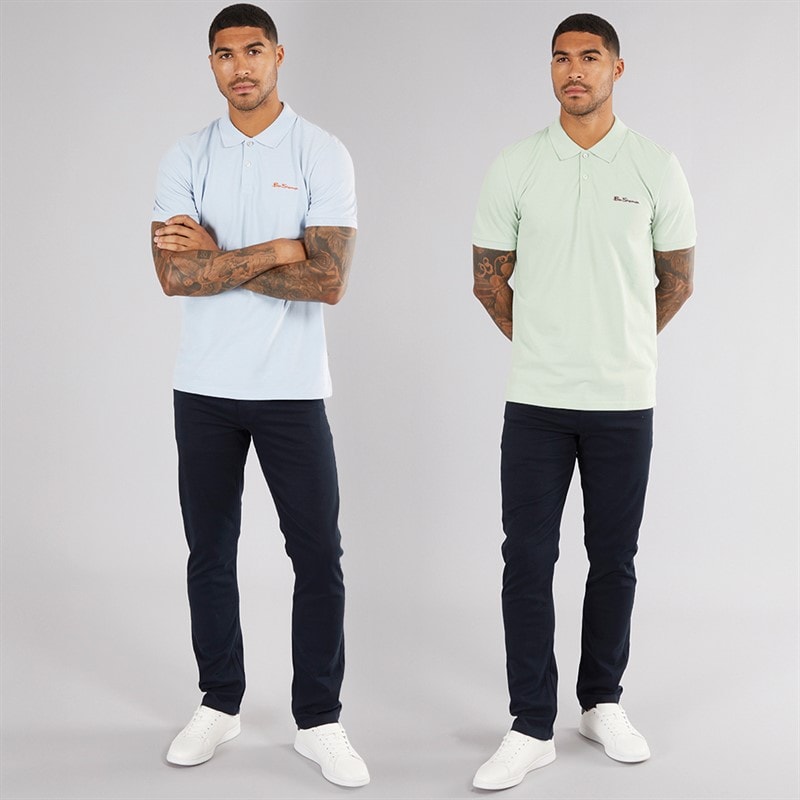 Ben Sherman Mens Two Pack Polo Shirts Mint/Pale Blue - Image 3
