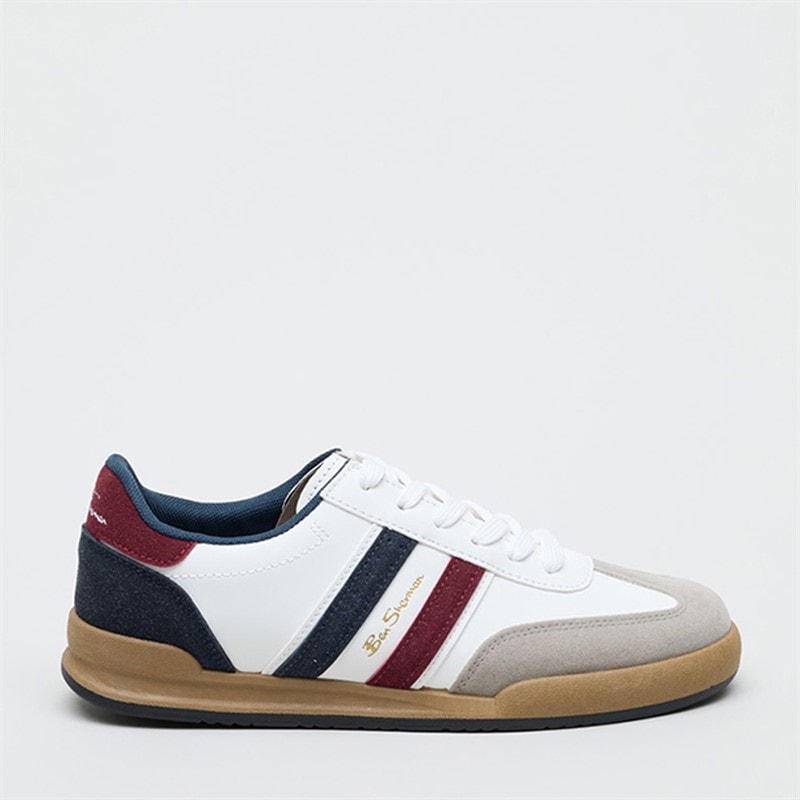 Ben Sherman Mens Sokka Stripe Trainers White/Navy/Red - Image 1