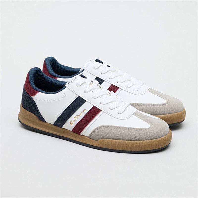 Ben Sherman Mens Sokka Stripe Trainers White/Navy/Red - Image 2