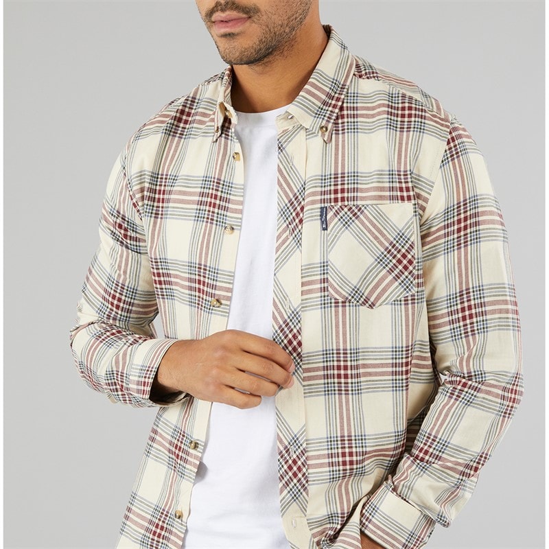 Ben Sherman Mens Long Sleeve Grid Check Shirt Fog - Image 3