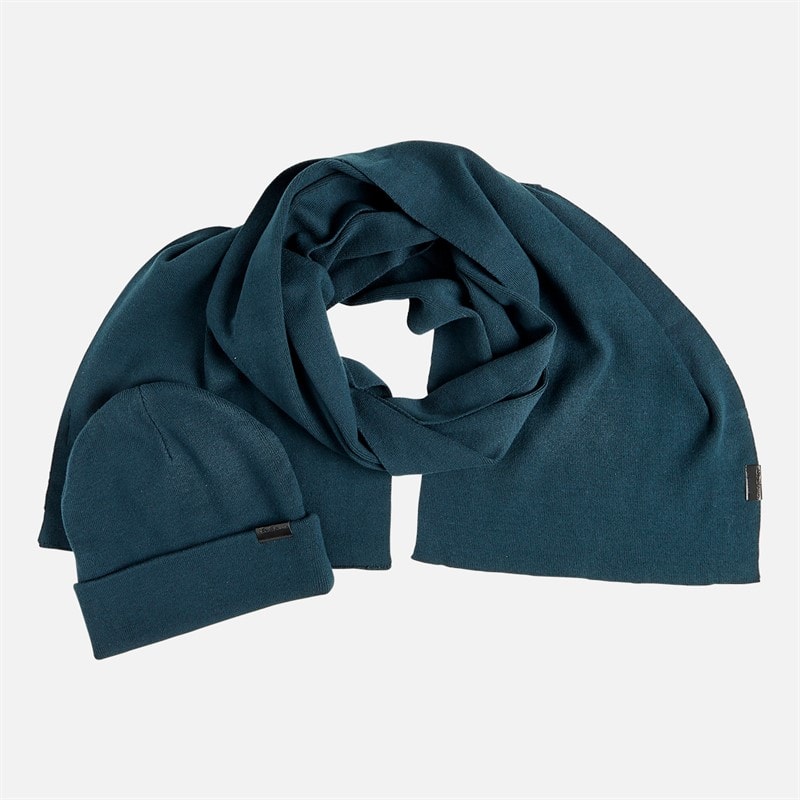 Ben Sherman Mens Fareham Beanie And Scarf Set Petrol - Image 1