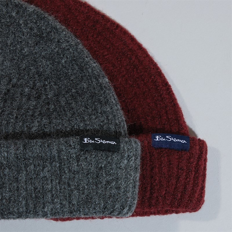 Ben Sherman Mens Two Pack Beanies Slate/Burgundy - Image 2