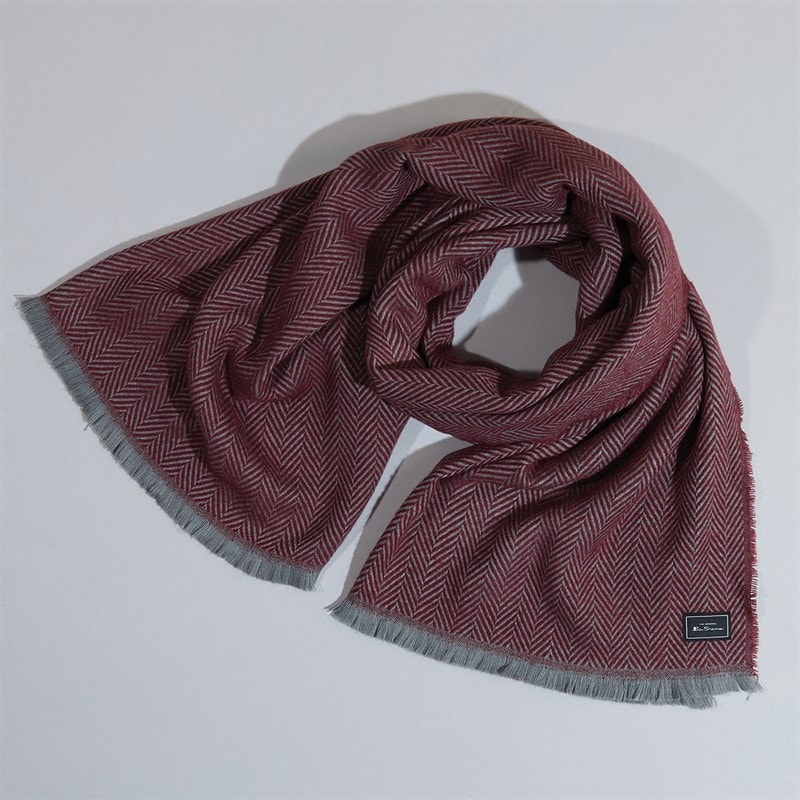 Ben Sherman Mens Eastney Soft Touch Long Scarf Slate/Burgundy - Image 1