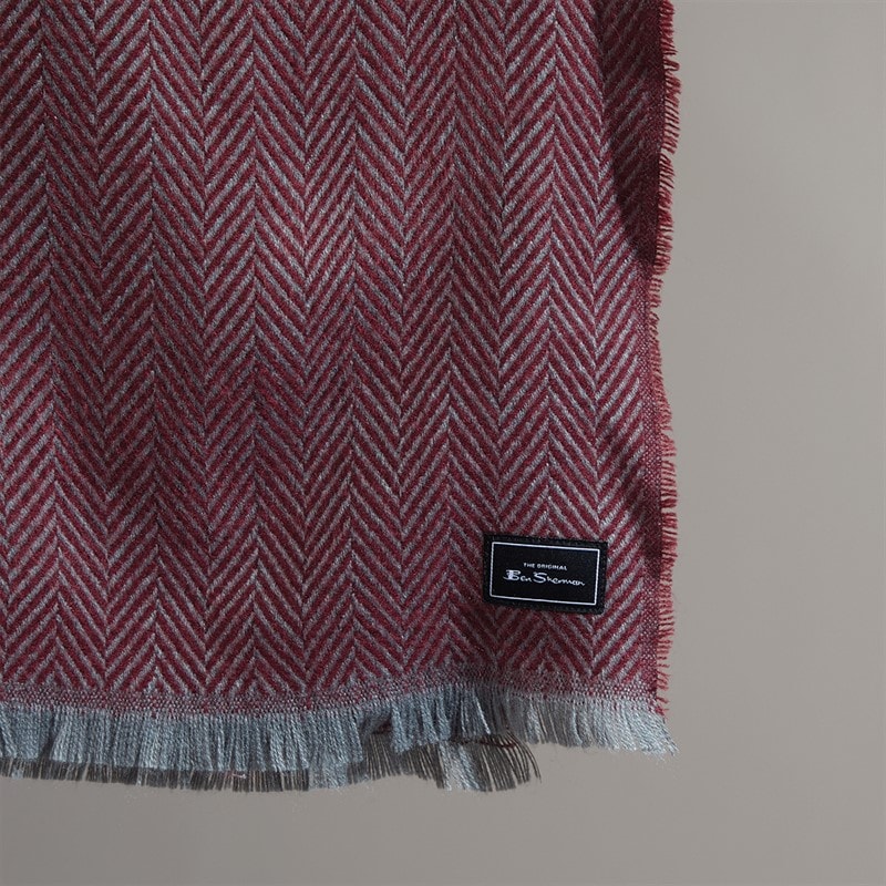 Ben Sherman Mens Eastney Soft Touch Long Scarf Slate/Burgundy - Image 2