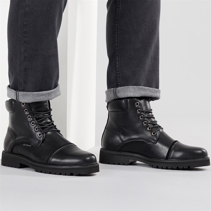 Ben Sherman Mens Chesterley Toe Cap Boots Black Tumble
