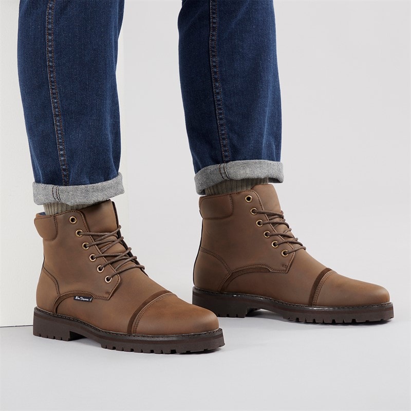 Ben Sherman Mens Chesterley Toe Cap Boots Brown
