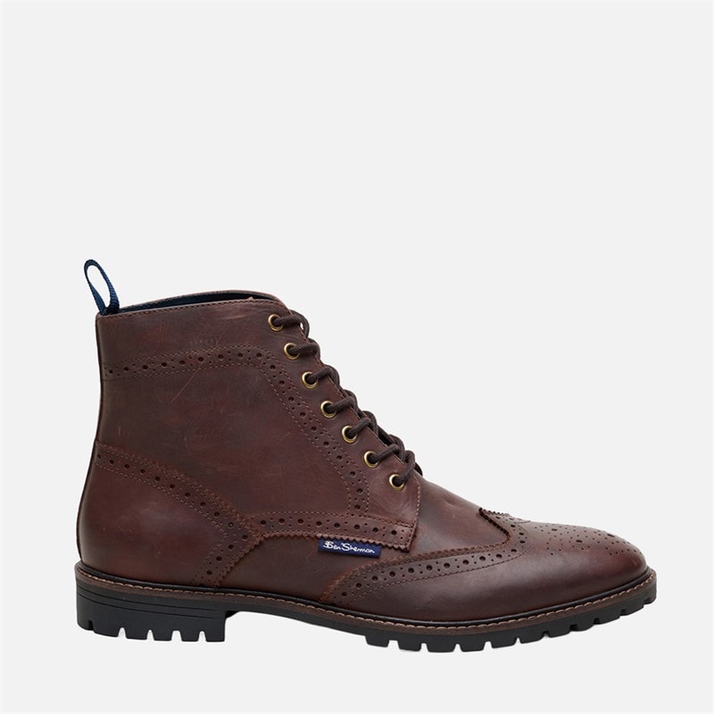 Ben Sherman Mens Duke Leather Brogue Boots Waxy Brown - Image 1