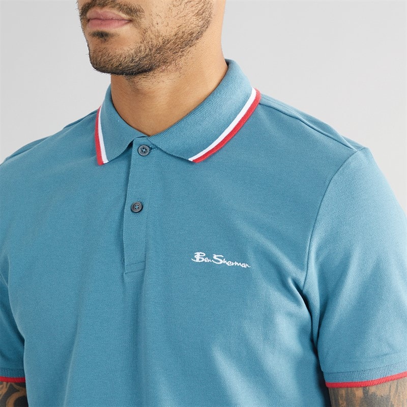 Ben Sherman Mens Twin Tipped Polo Shirt Teal - Image 3