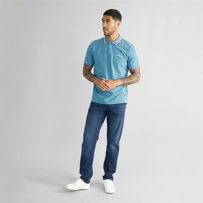 Ben Sherman Mens Twin Tipped Polo Shirt Teal - Image 4