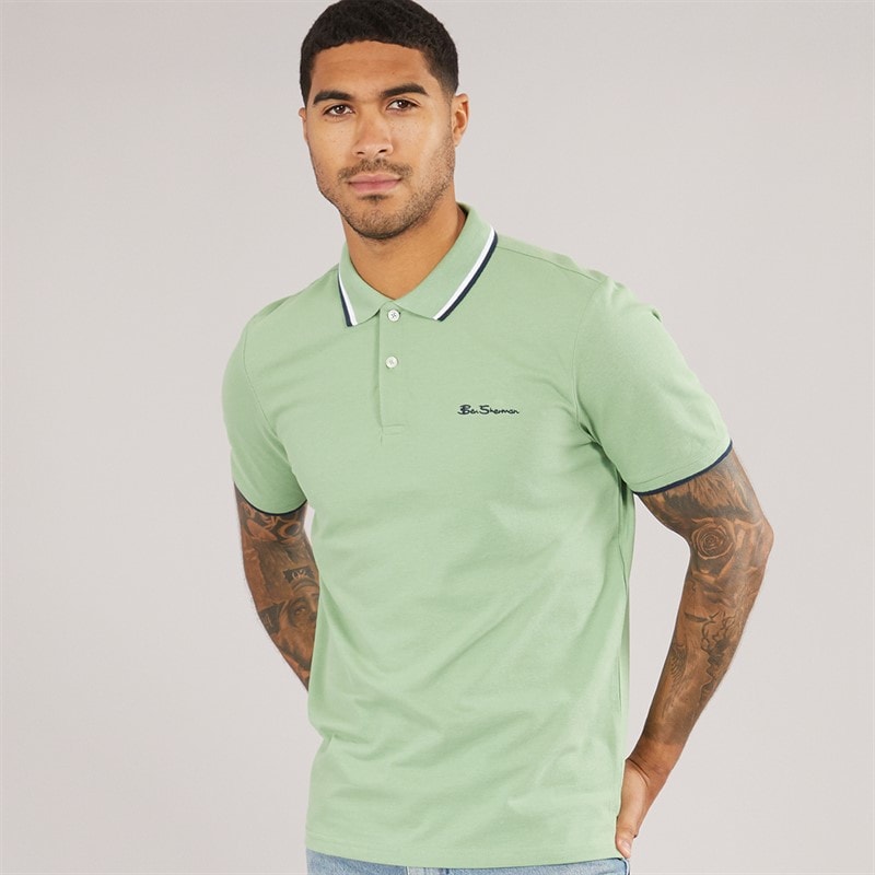Ben Sherman Mens Twin Tipped Polo Shirt Grass Green - Image 1