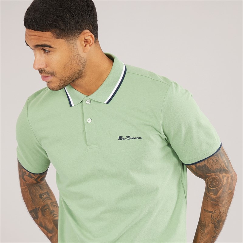 Ben Sherman Mens Twin Tipped Polo Shirt Grass Green - Image 3