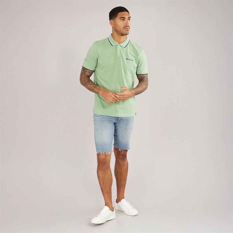 Ben Sherman Mens Twin Tipped Polo Shirt Grass Green - Image 4