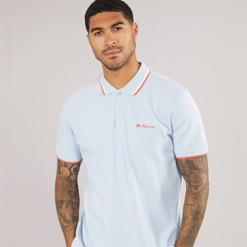 Ben Sherman Mens Twin Tipped Polo Shirt Pale Blue