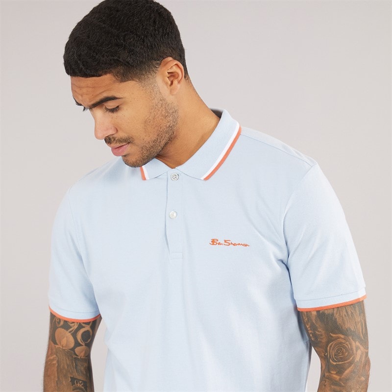 Ben Sherman Mens Twin Tipped Polo Shirt Pale Blue - Image 3
