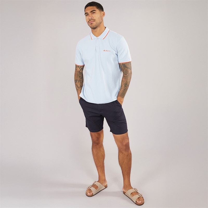 Ben Sherman Mens Twin Tipped Polo Shirt Pale Blue - Image 4