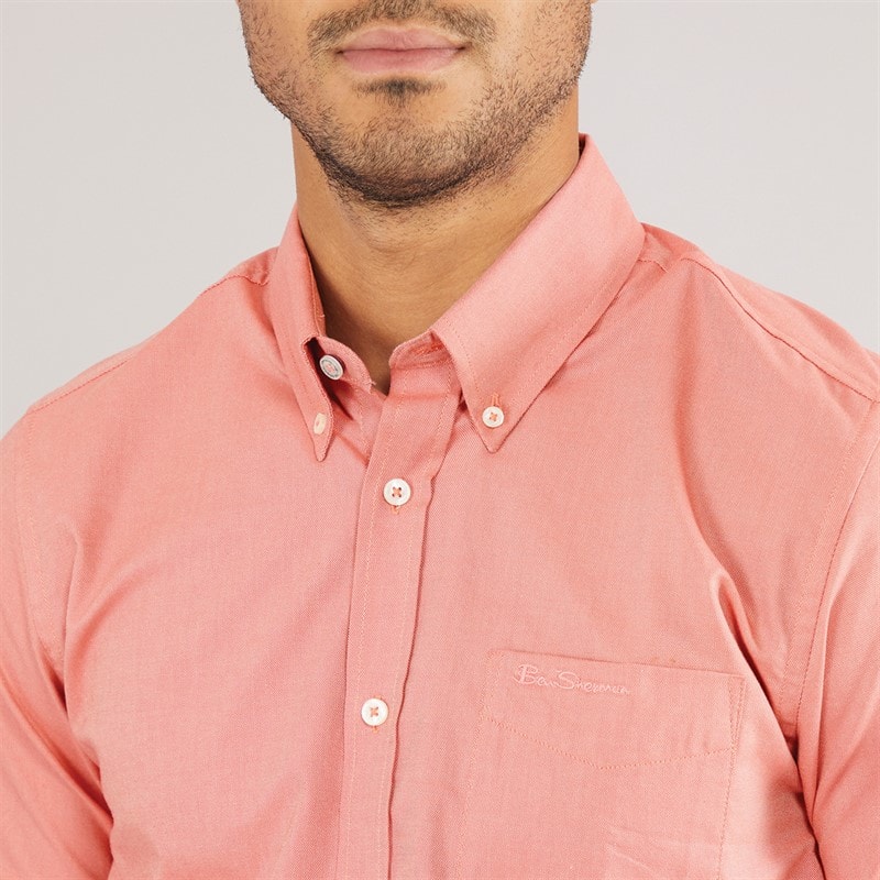 Ben Sherman Mens Short Sleeve Oxford Shirt Raspberry - Image 3