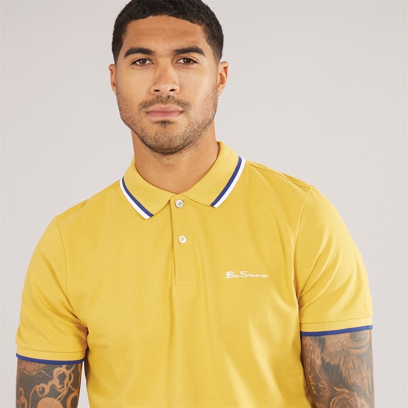 Ben Sherman Mens Twin Tipped Polo Shirt Sunflower - Image 3