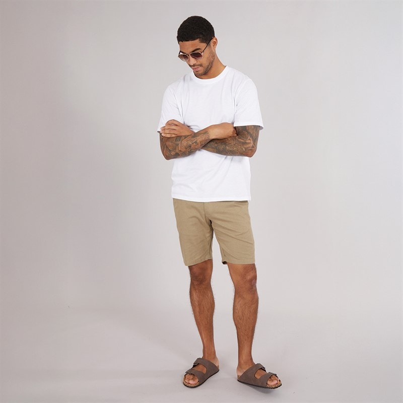Ben Sherman Mens Relaxed Waist Linen Blend Shorts Stone - Image 4