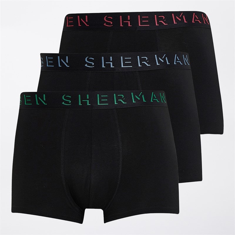 Ben Sherman Mens Casen Three Pack Boxer Trunks Black - Image 1