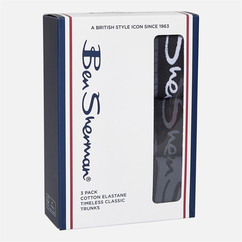 Ben Sherman Mens Franco Three Pack Boxer Trunks Grey/Stripe/Black - Image 2