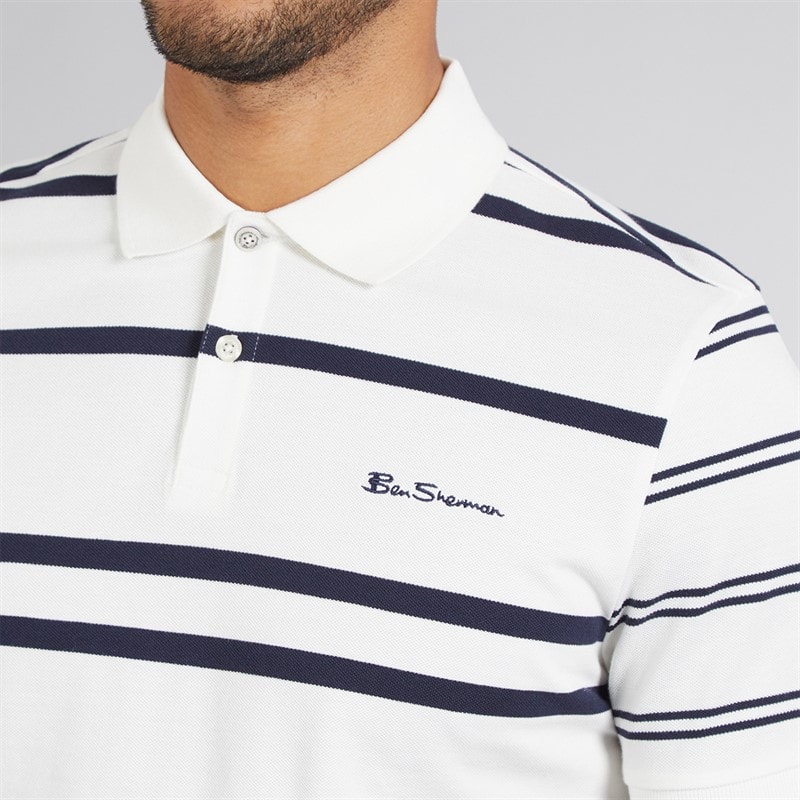 Ben Sherman Mens Mixed Stripe Polo Shirt Snow White - Image 3