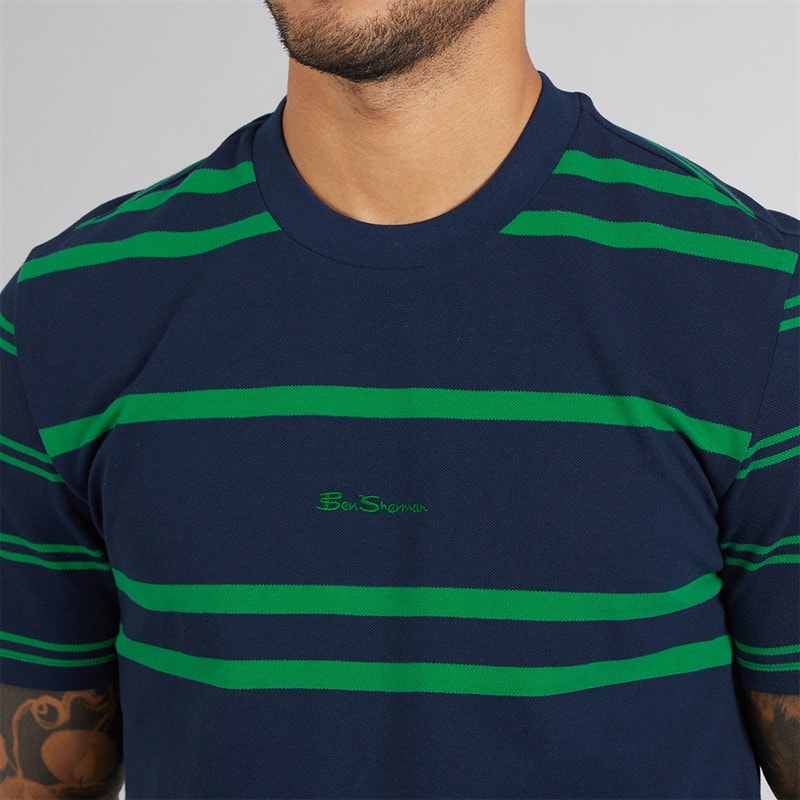 Ben Sherman Mens Mixed Stripe T-Shirt Dark Navy - Image 3