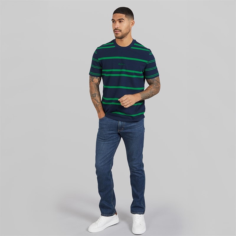 Ben Sherman Mens Mixed Stripe T-Shirt Dark Navy - Image 4