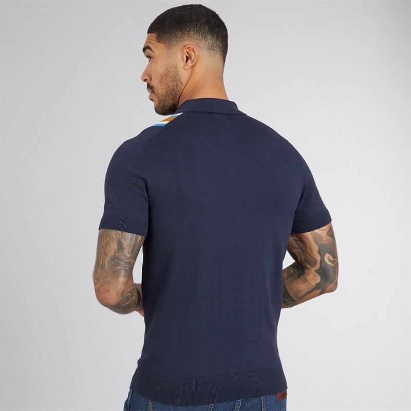 Ben Sherman Mens Vertical Stripe Knitted Polo Shirt Dark Navy - Image 2