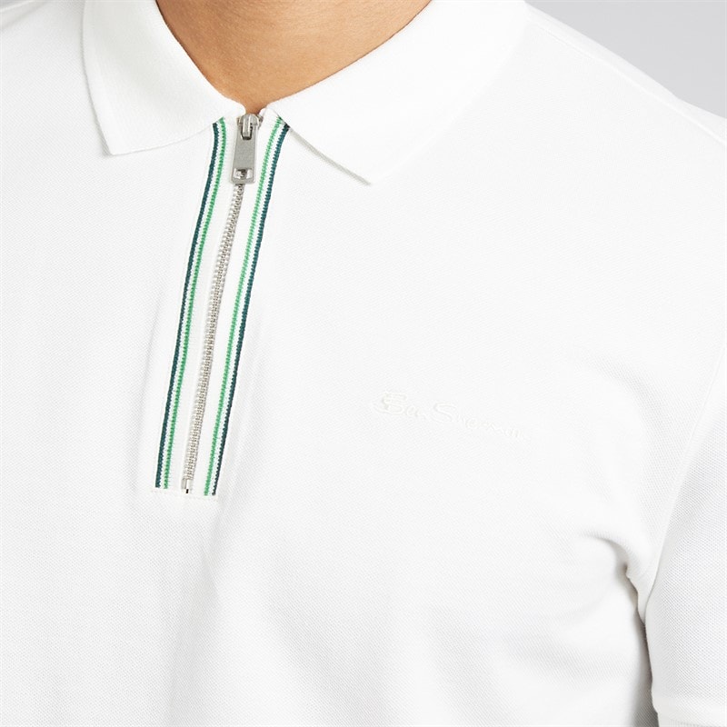 Ben Sherman Mens Placket Interest Polo Shirt Snow White - Image 3