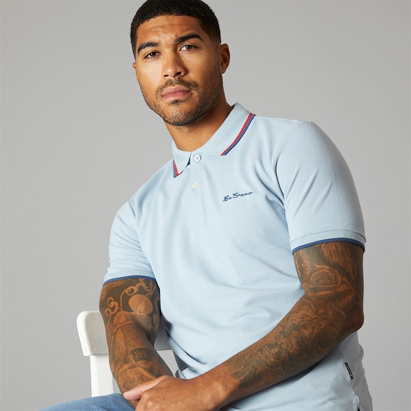 Ben Sherman Mens Twin Tipped Polo Shirt Ice Blue - Image 1