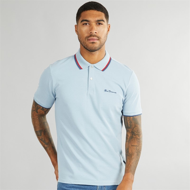 Ben Sherman Mens Twin Tipped Polo Shirt Ice Blue - Image 3