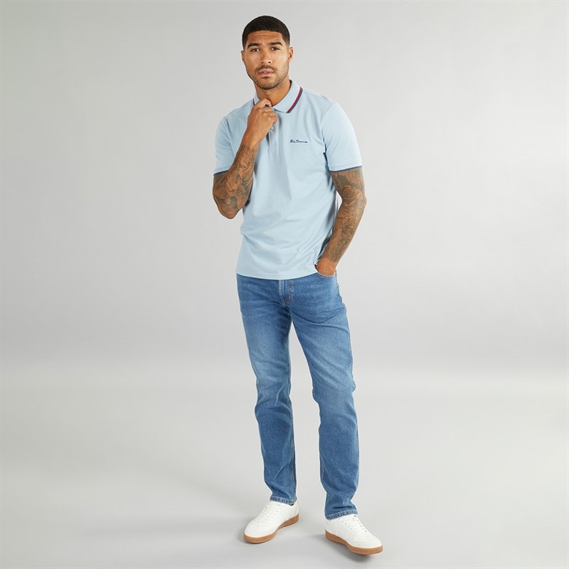 Ben Sherman Mens Twin Tipped Polo Shirt Ice Blue - Image 4
