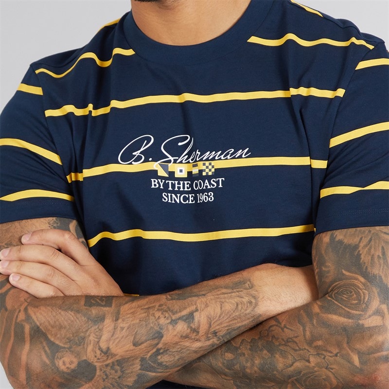 Ben Sherman Mens Stripe Script T-Shirt Dark Navy - Image 3