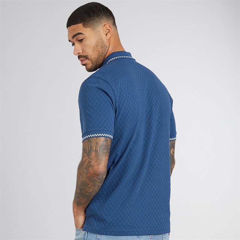 Ben Sherman Mens Chequerboard Textured Polo Shirt Indigo - Image 2